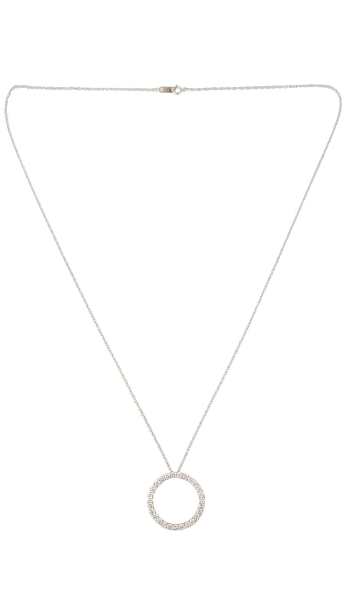 Vintage 14K white Gold Diamond Circle Pendant Necklace

This gorgeous 14K white gold circle pendant necklace has 27 round brilliant cut diamonds that would sparkle from a mile away!

Approximate total diamond weight: 1.35 cts

Diamond color: