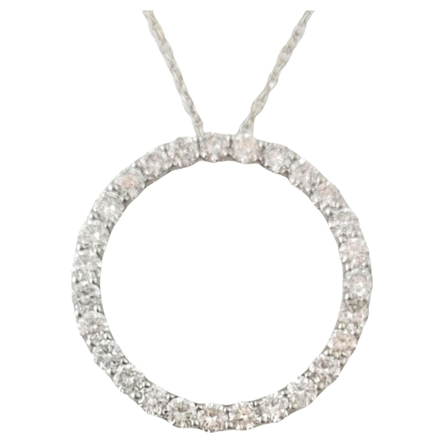 14K White Gold Diamond Circle Pendant Necklace #16298