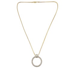 14k White Gold Diamond Circle Pendant Necklace
