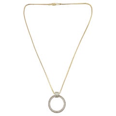 Vintage 14k White Gold Diamond Circle Pendant Necklace