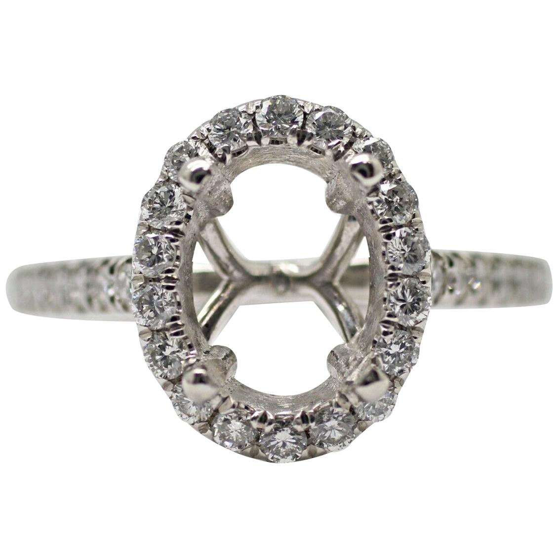 14k white gold Diamond Classic Halo Oval Semi-Mounting Engagement Ring