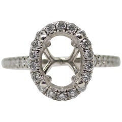 Used 14k white gold Diamond Classic Halo Oval Semi-Mounting Engagement Ring