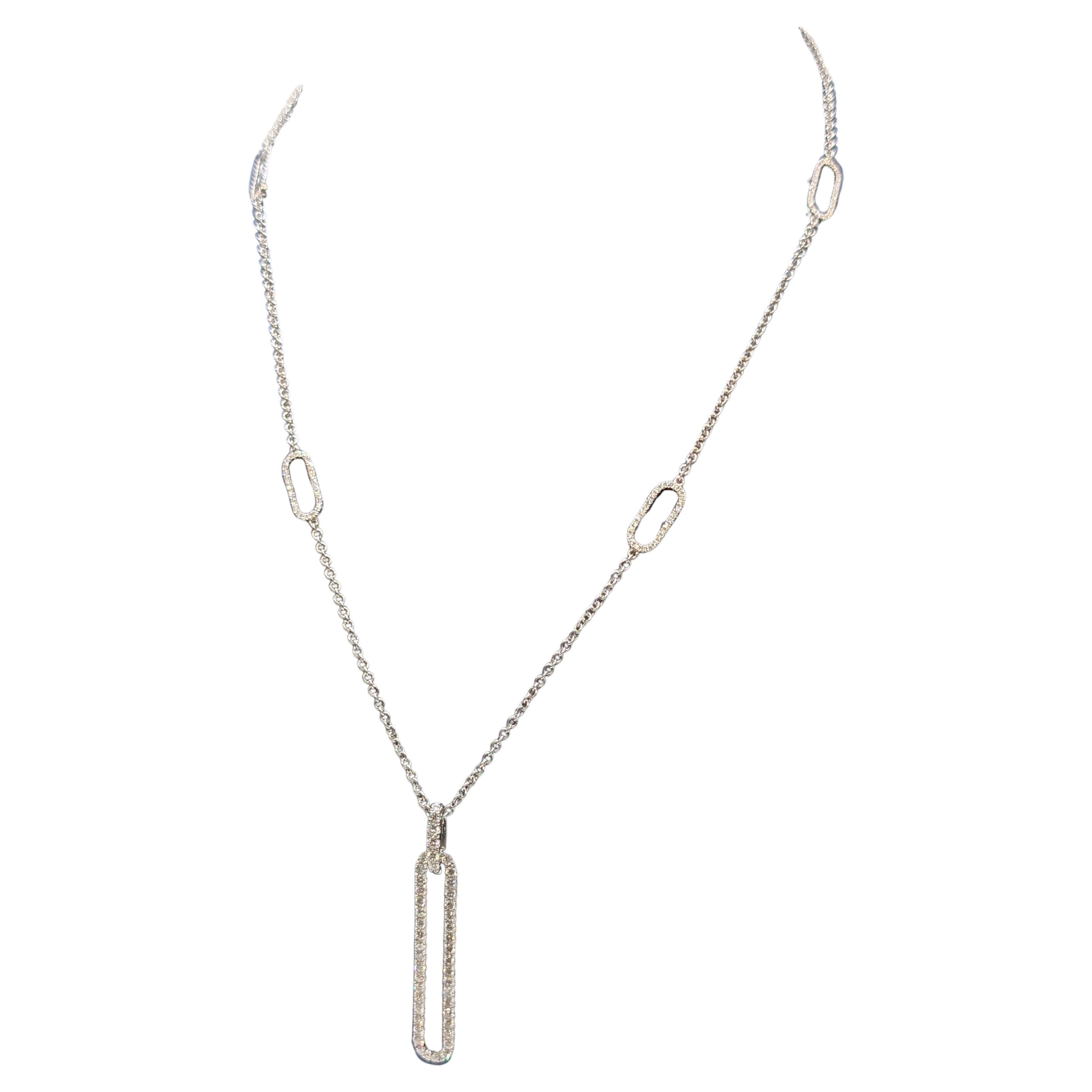 14k White Gold Diamond Clip Drop Necklace