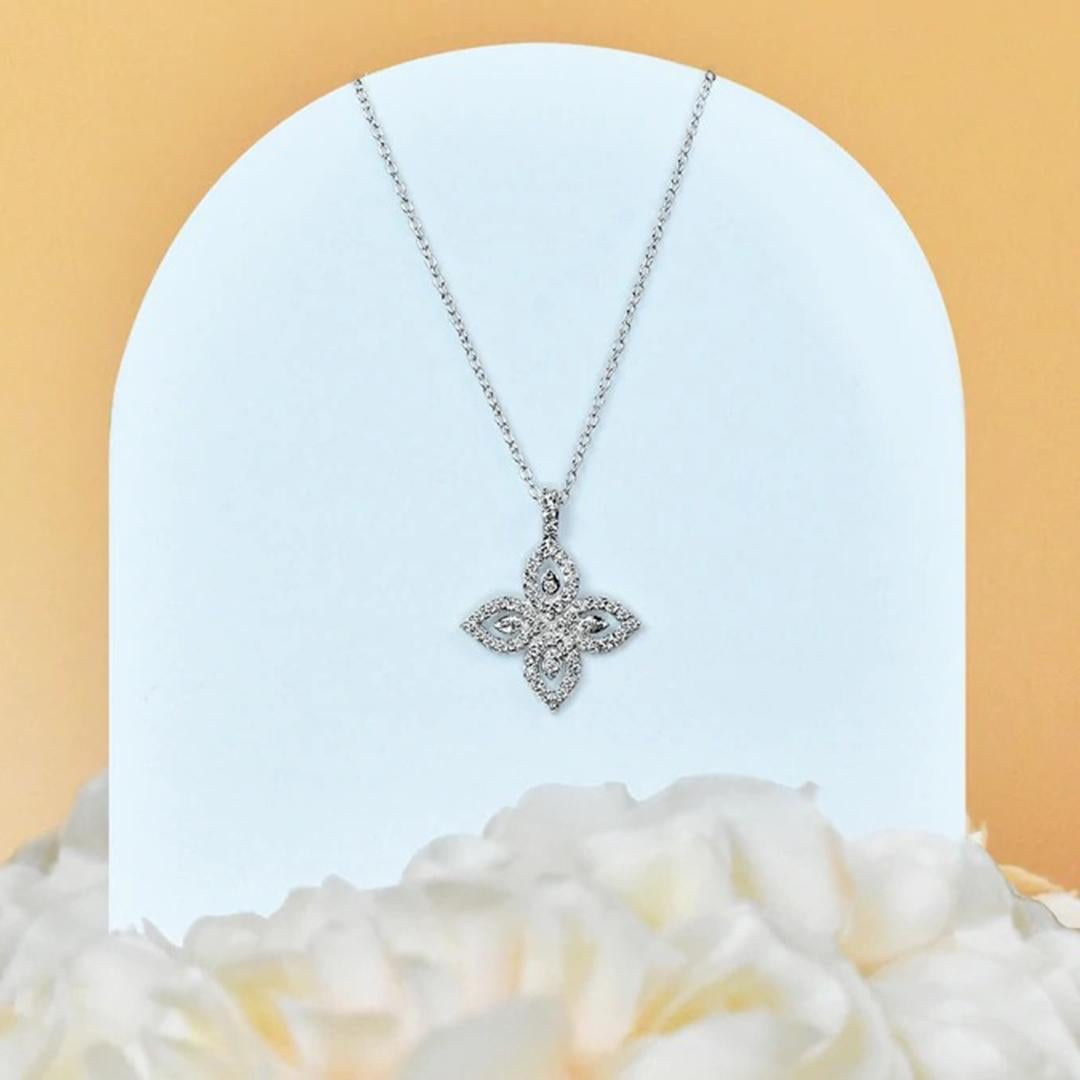 Modern 14k White Gold Diamond Clover Necklace