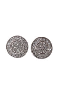 14K White Gold Diamond Cluster Circle Earrings #23707