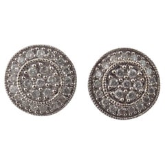 14K White Gold Diamond Cluster Circle Earrings #23707
