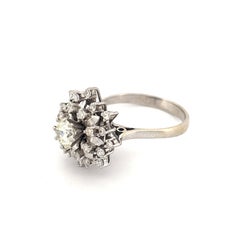 14K White Gold Diamond Cluster Flower