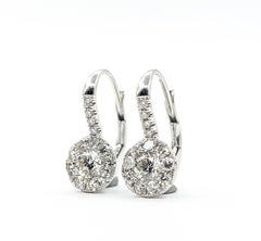 14K White Gold Diamond Cluster Leverback Earrings