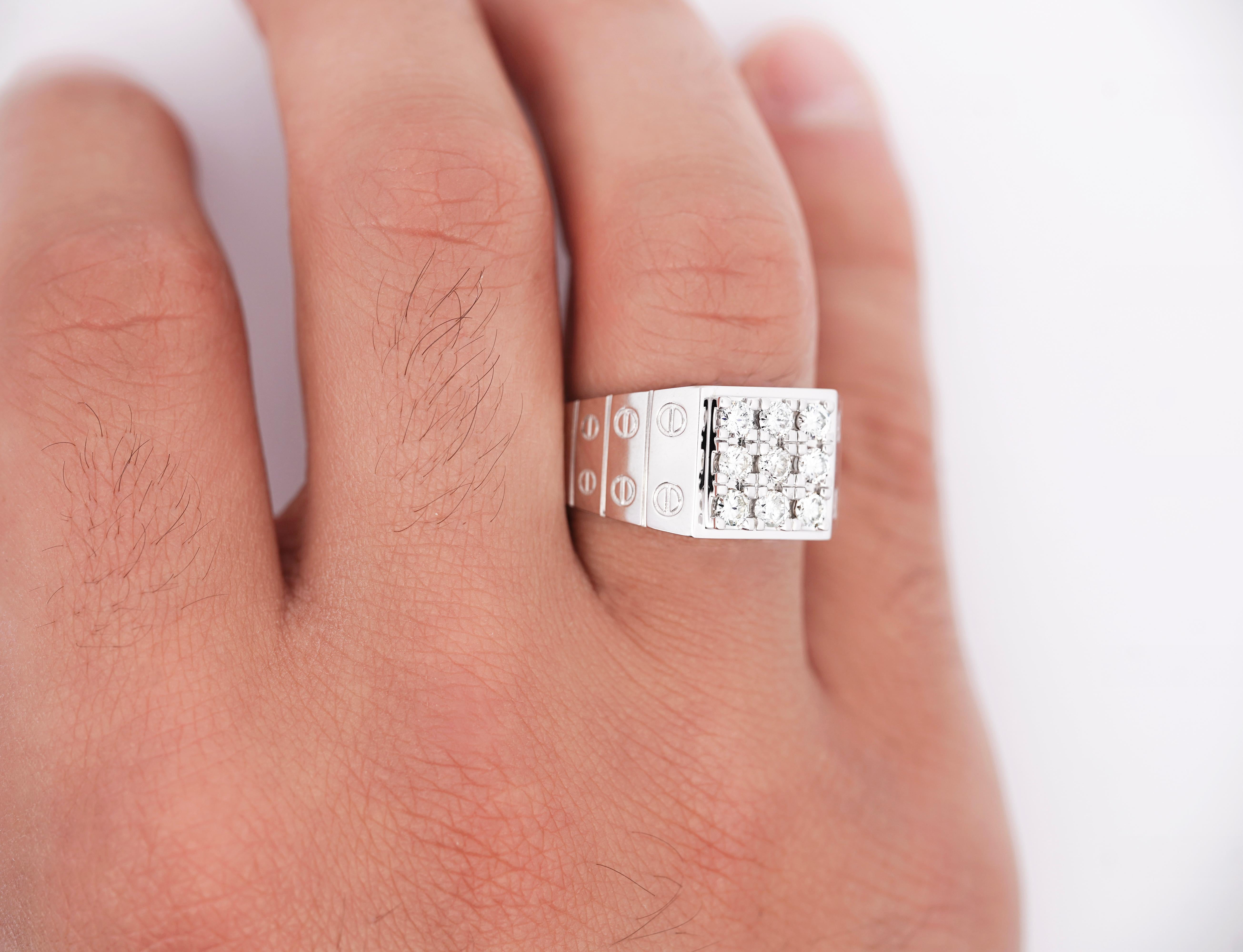 da uomo o donna Anello in oro bianco 14K con diamante a grappolo per orologio da uomo A Link in vendita