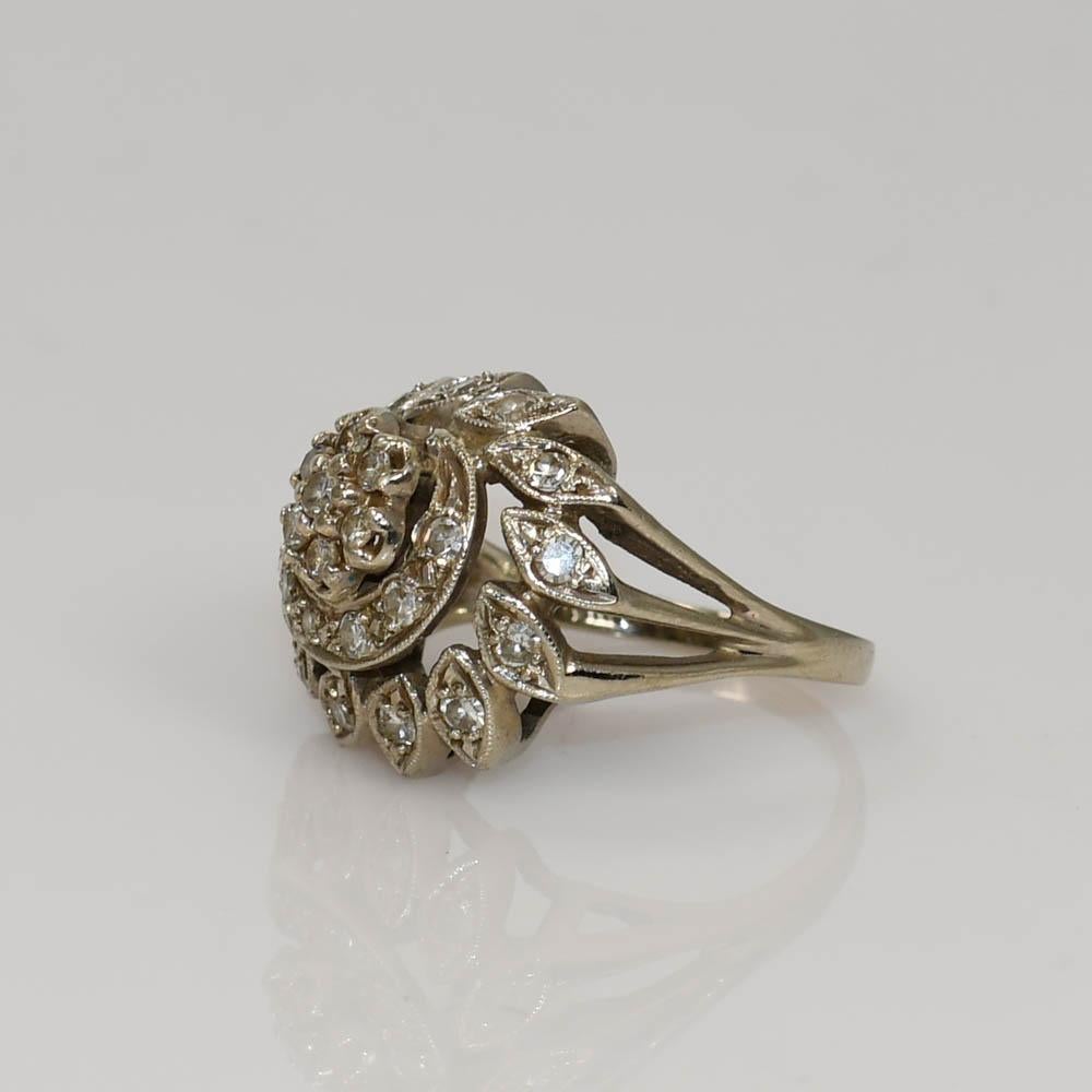 Round Cut 14K White Gold Diamond Cluster Ring 0.80ct For Sale