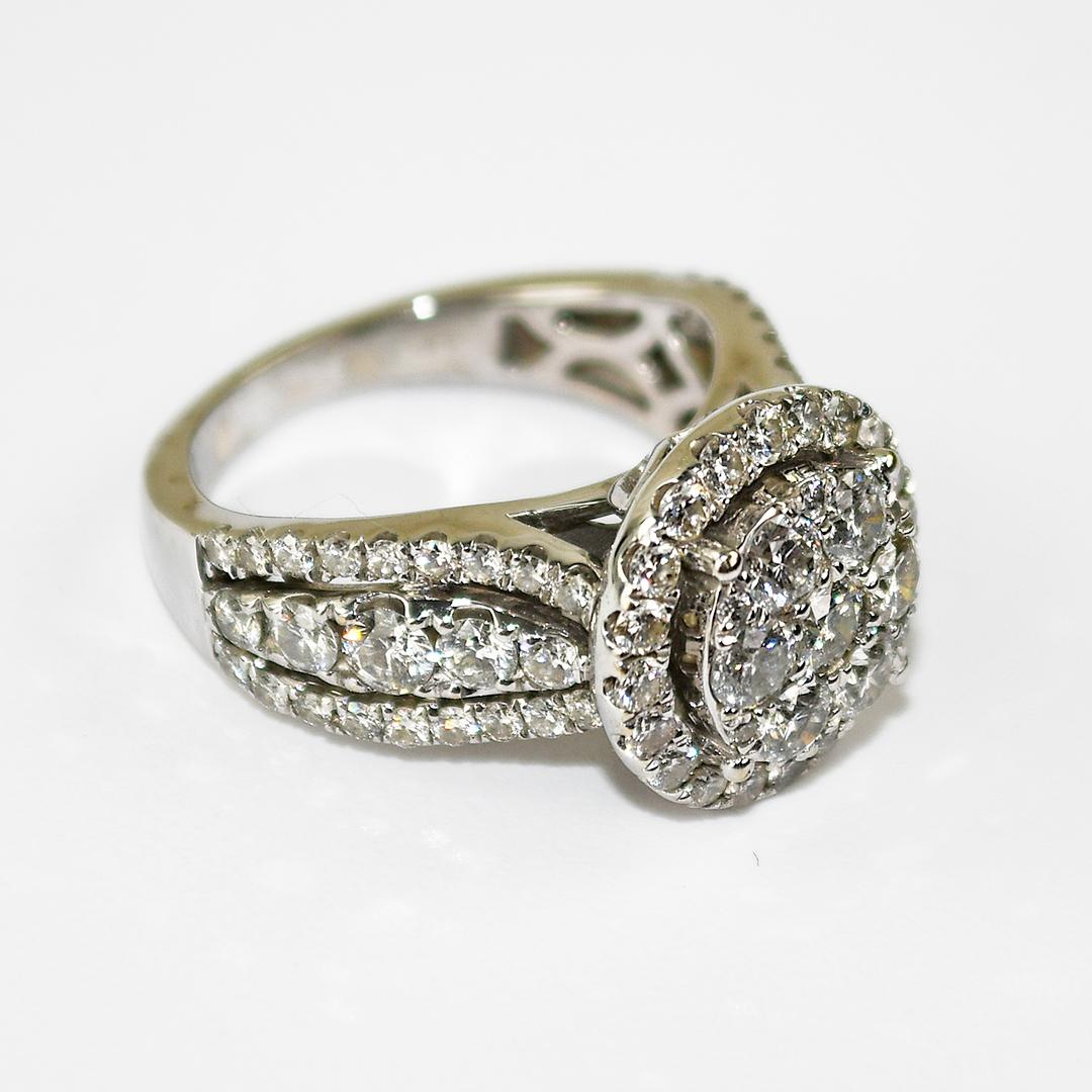 14K Weißgold Diamant Cluster Ring 1,50ct im Angebot 2