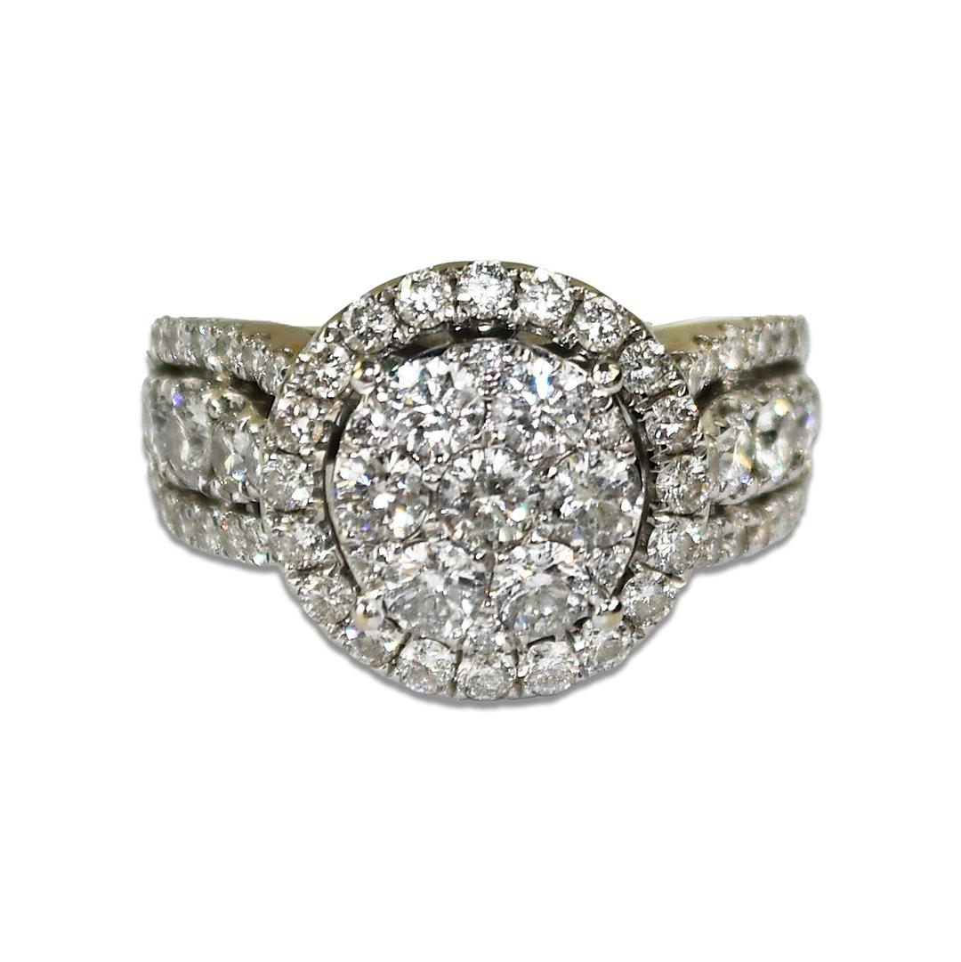 14K Weißgold Diamant Cluster Ring 1,50ct im Angebot