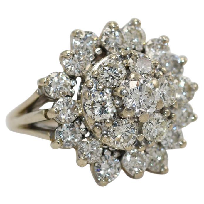 14K White Gold Diamond Cluster Ring 2.30ct