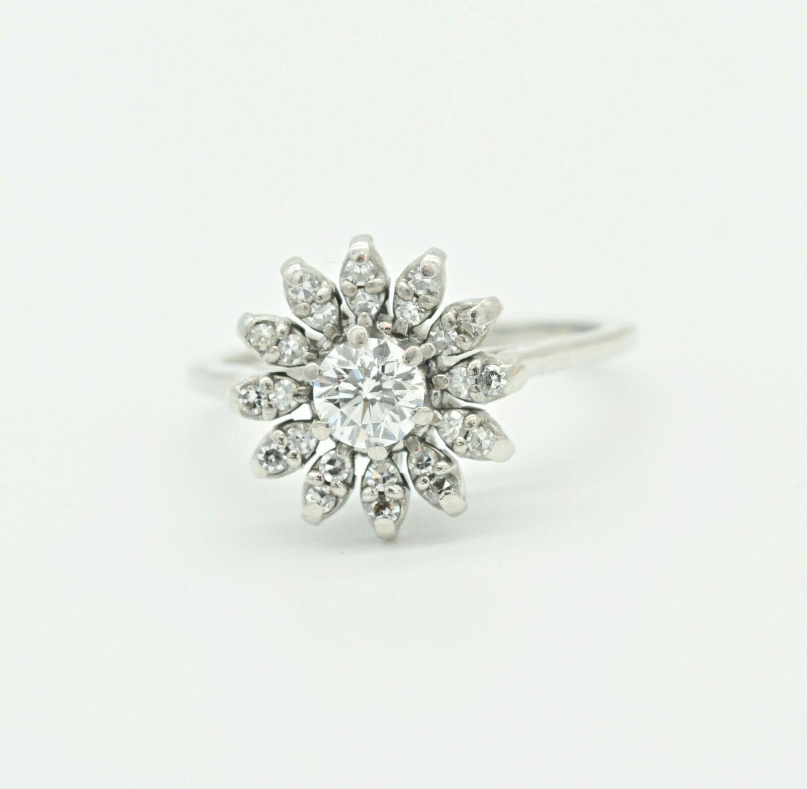Women's or Men's 14k White Gold Diamond Cluster Ring