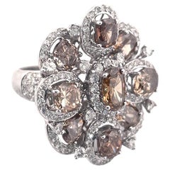 14k White Gold 12.0TCW Diamonds Cluster Ring