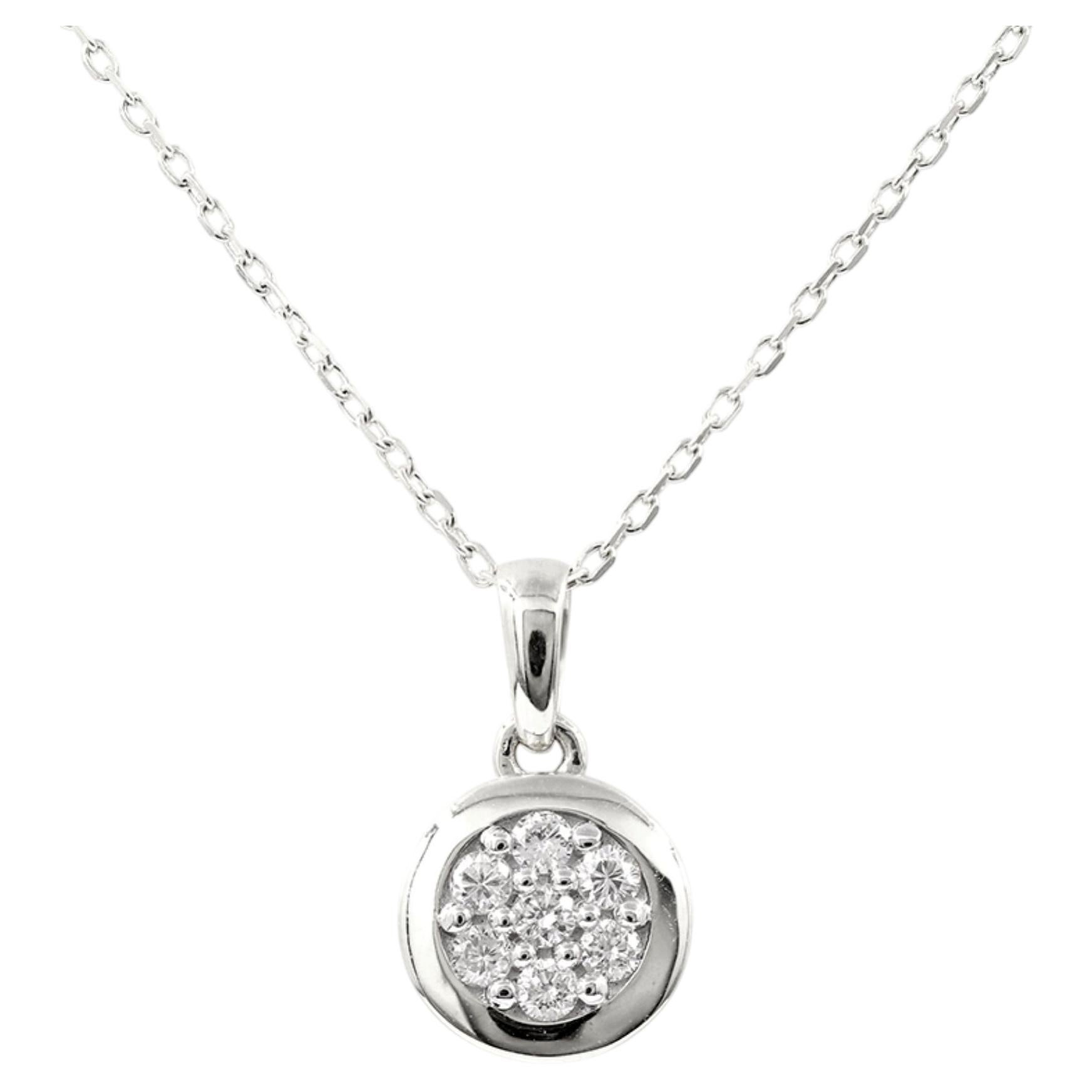 Collana con ciondolo a raggiera con cluster di diamanti in oro bianco 14K