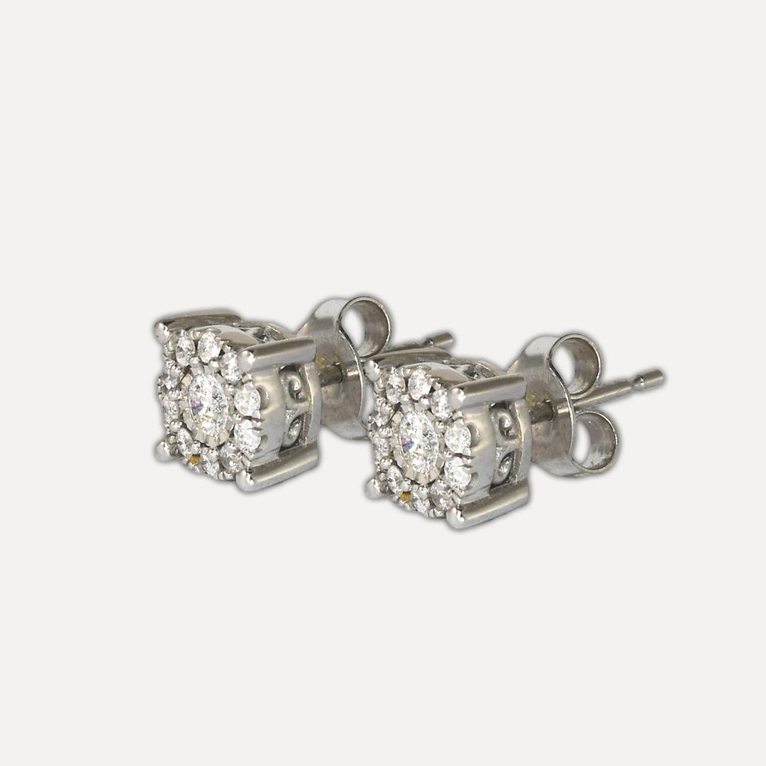 Women's or Men's 14K White Gold Diamond Cluster Stud Earrings 0.25ct For Sale
