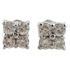 14K White Gold Diamond Cluster Stud Earrings #18083