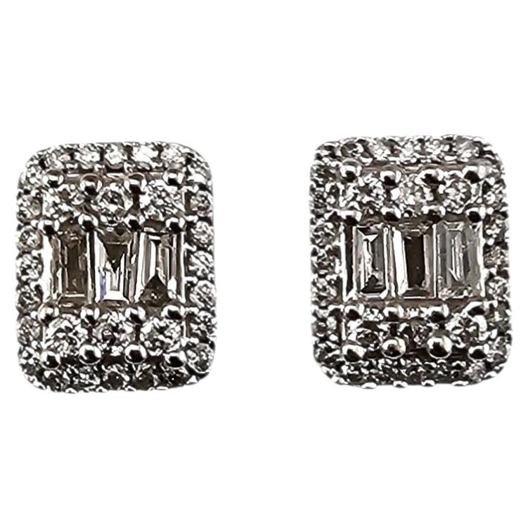 14K White Gold Diamond Cluster Stud Earrings #25344