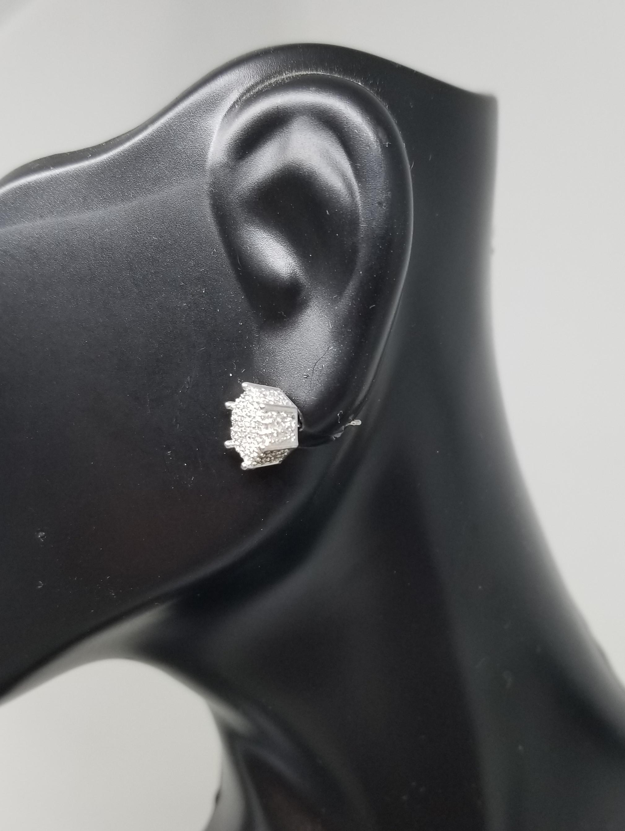 Contemporary 14 Karat White Gold Diamond Cluster Stud Earrings .80pts For Sale