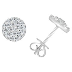 14K White Gold Diamond Cluster Stud Earrings for Her