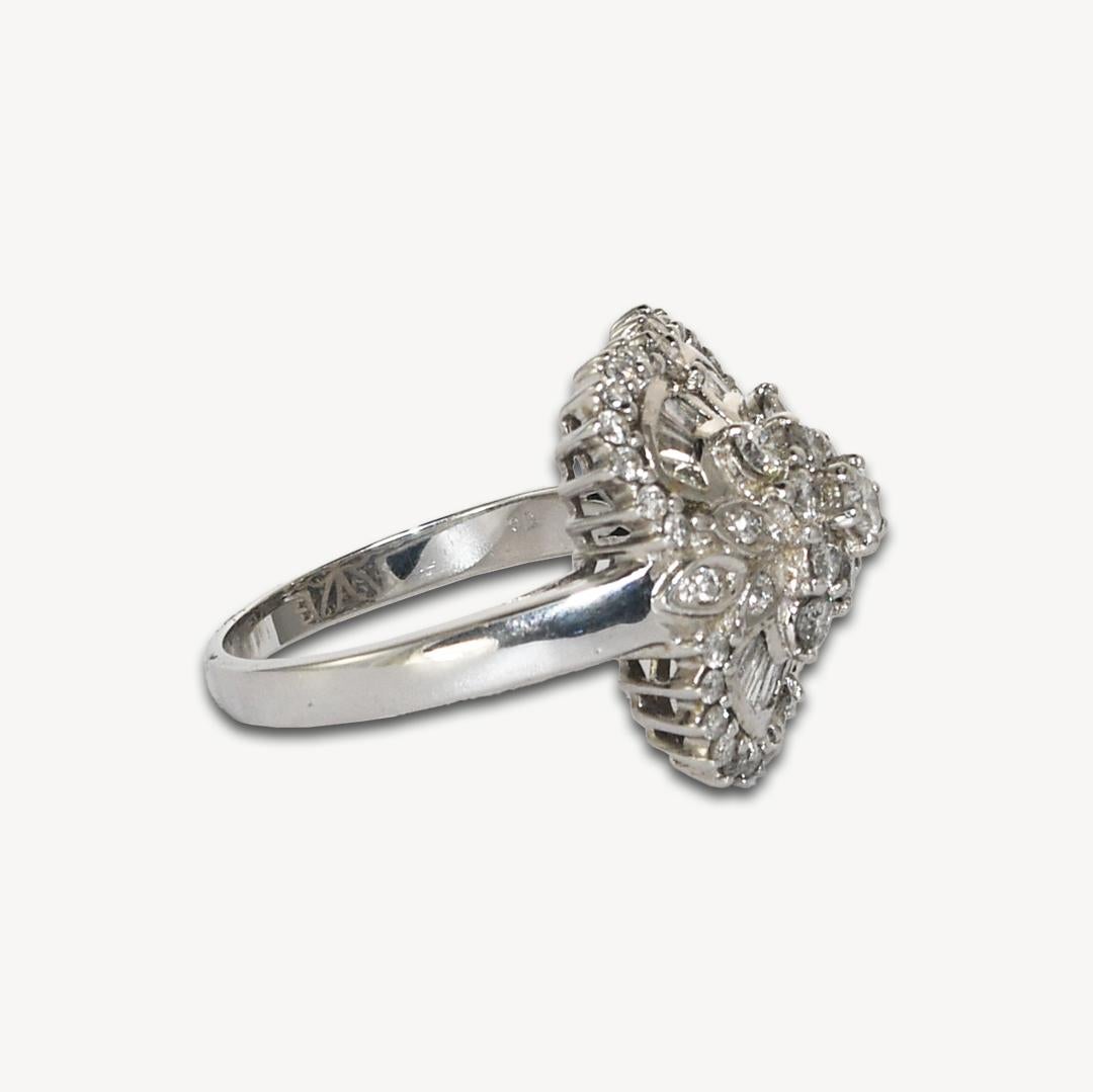 Baguette Cut 14K White Gold Diamond Cocktail Ring 1.00ct For Sale