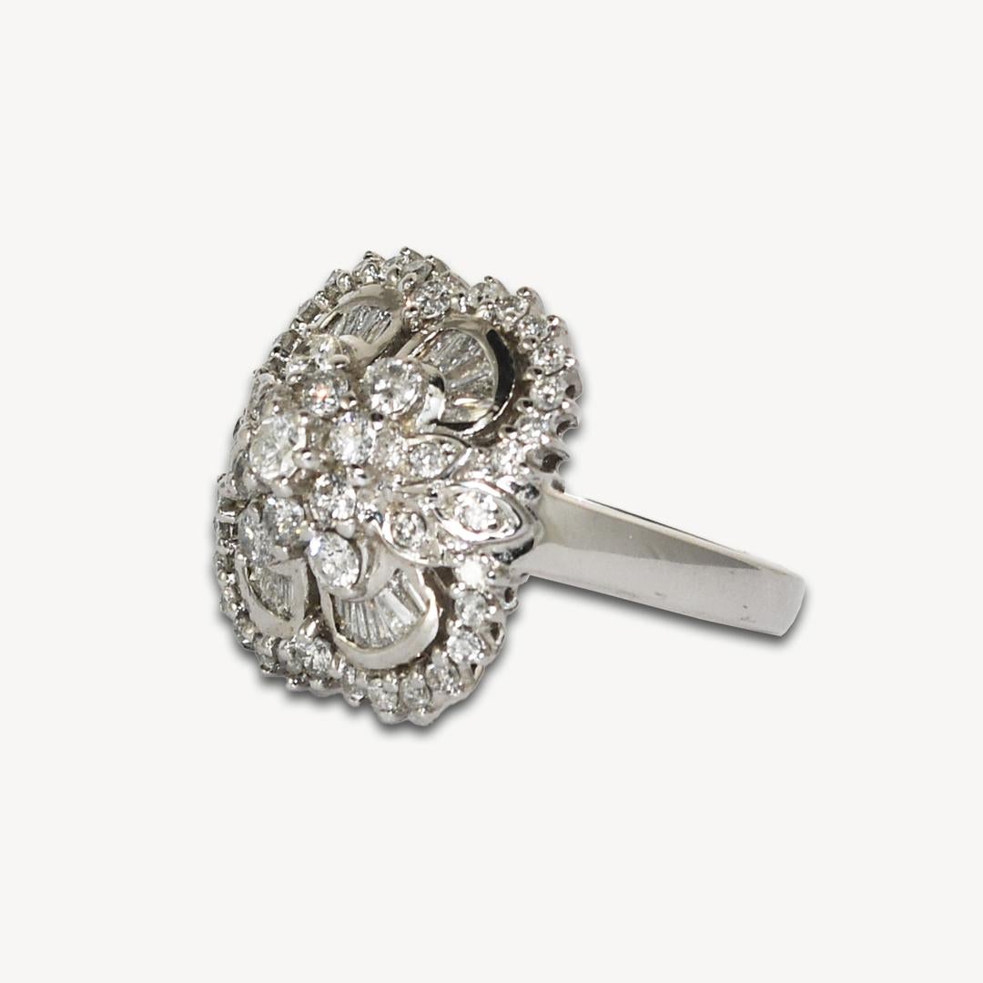 14K White Gold Diamond Cocktail Ring 1.00ct For Sale 1