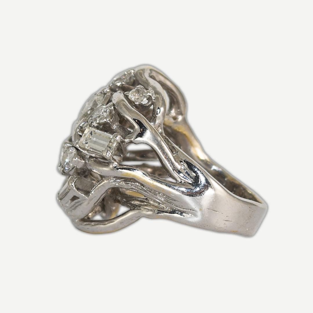 Women's or Men's 14K White Gold Diamond Cocktail Ring 2.05ct For Sale