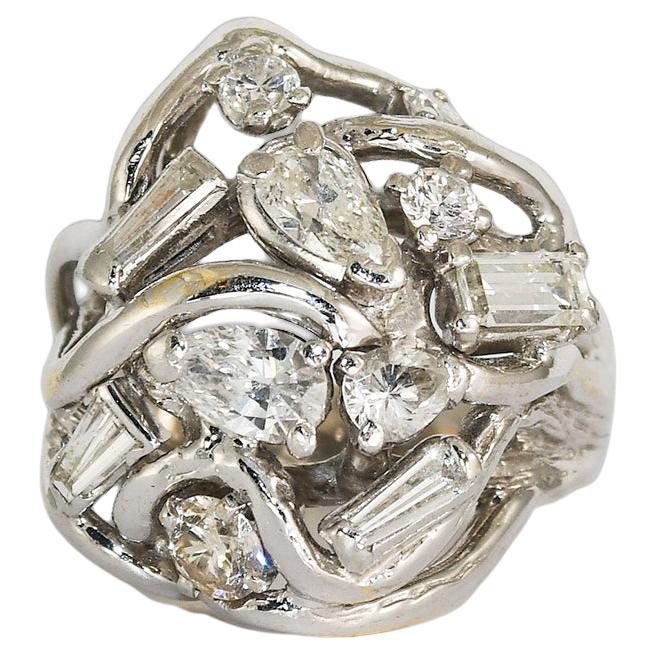 14K White Gold Diamond Cocktail Ring 2.05ct For Sale