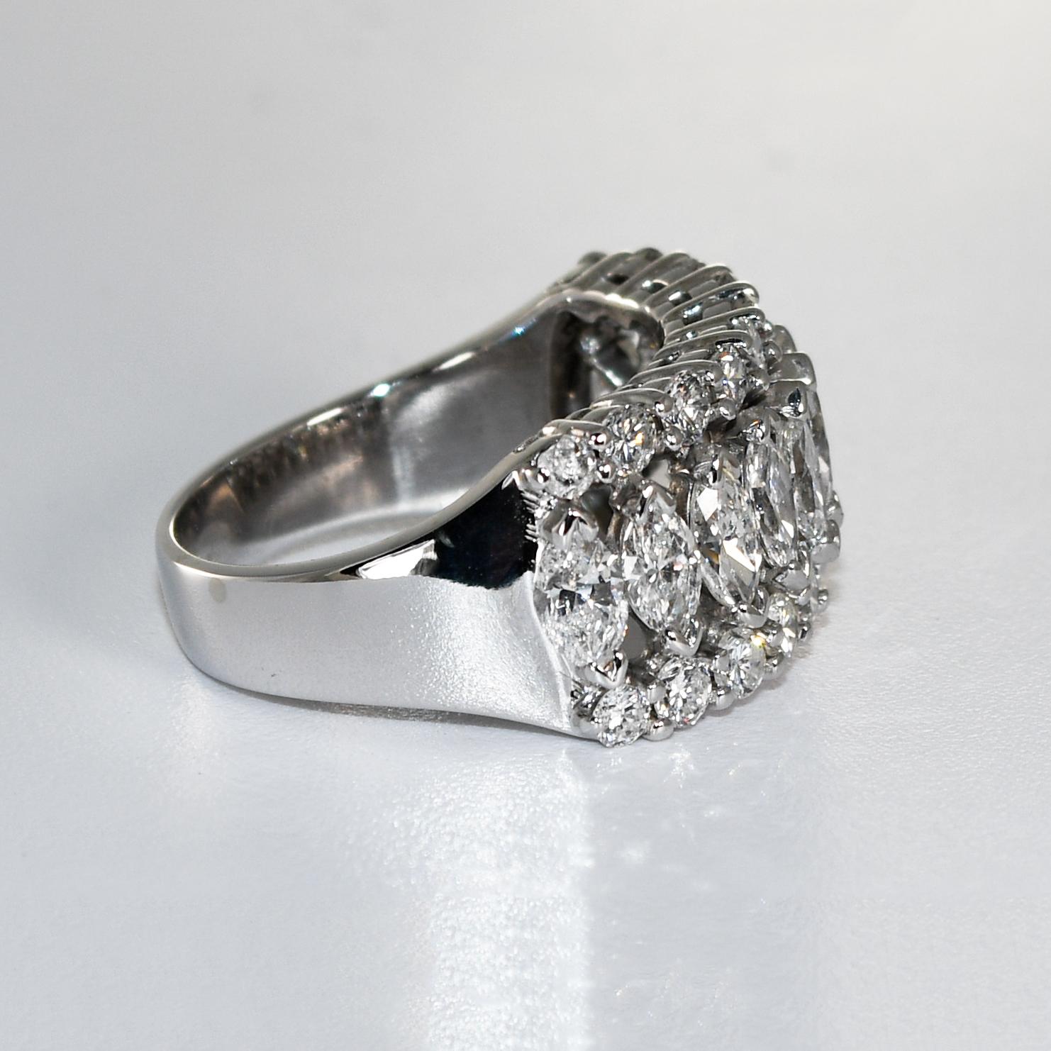 Marquise Cut 14K White Gold Diamond Cocktail Ring 2.50ct