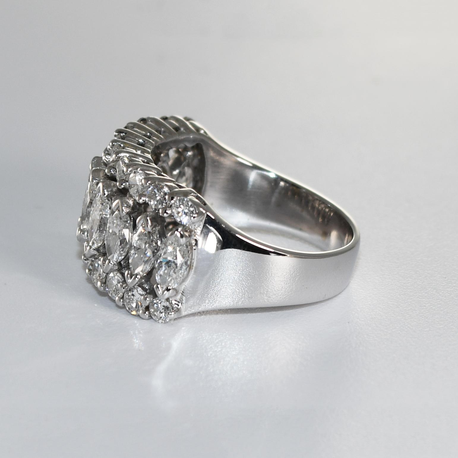 Women's or Men's 14K White Gold Diamond Cocktail Ring 2.50ct