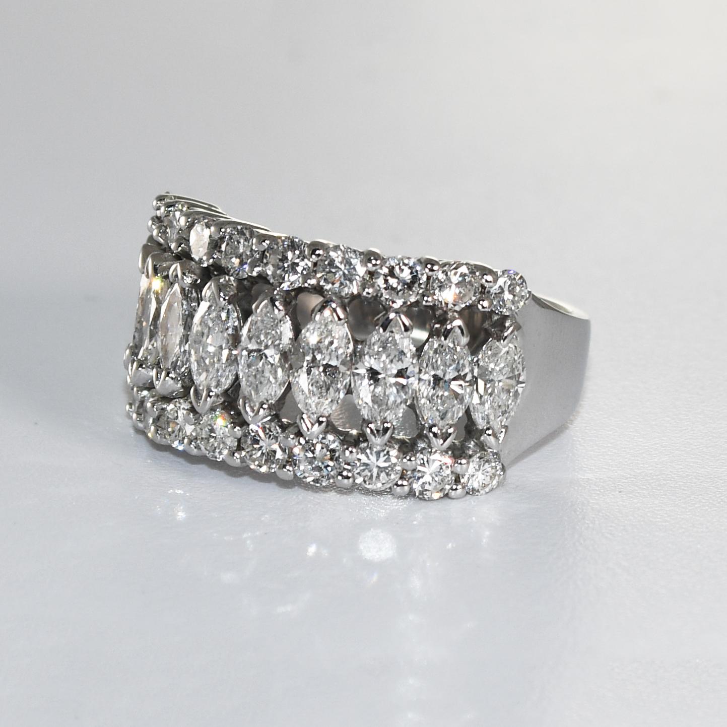 14K White Gold Diamond Cocktail Ring 2.50ct 1