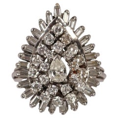 Art Deco 14k White Gold Diamond 1.25cttw Cocktail Ring