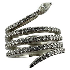 14K White Gold Diamond Coil Snake Band Ring with Marquise Diamond Head