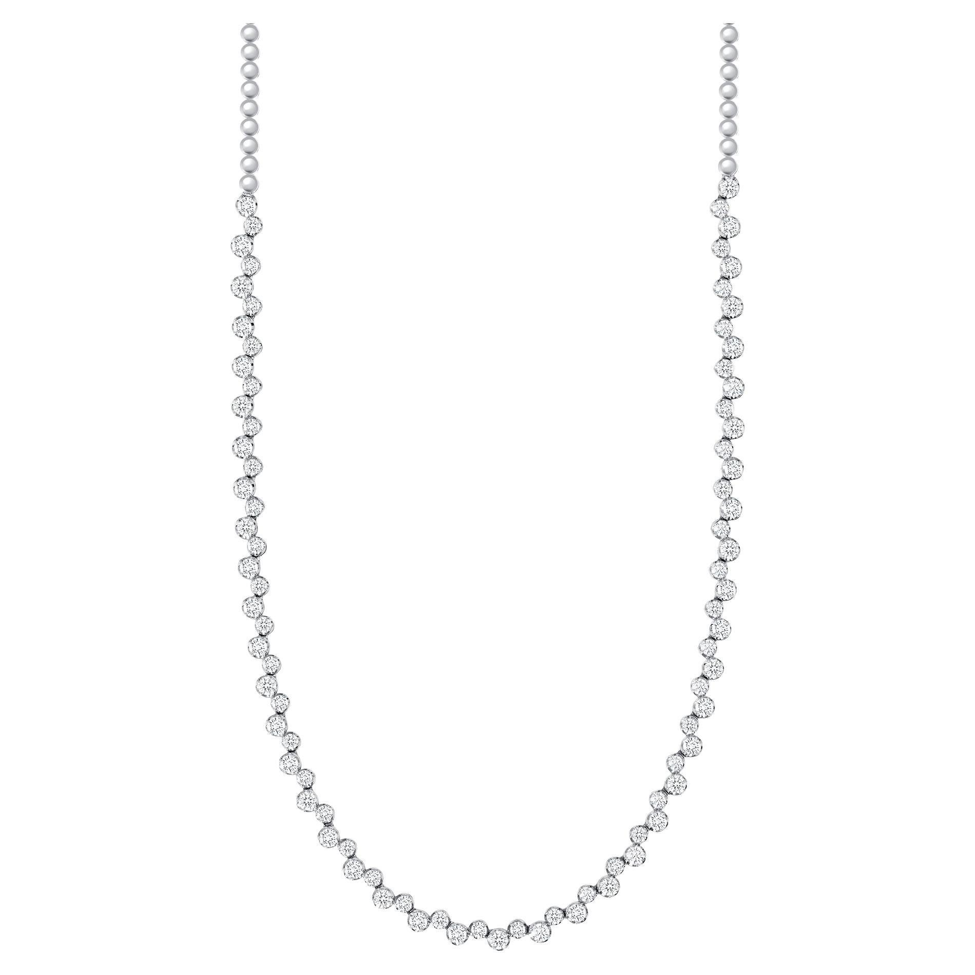 14k White Gold Diamond Round  Brilliant  Alternating Tennis Necklace
