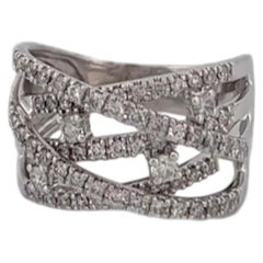 14K White Gold Diamond Criss Cross Bands Ring Pave Design