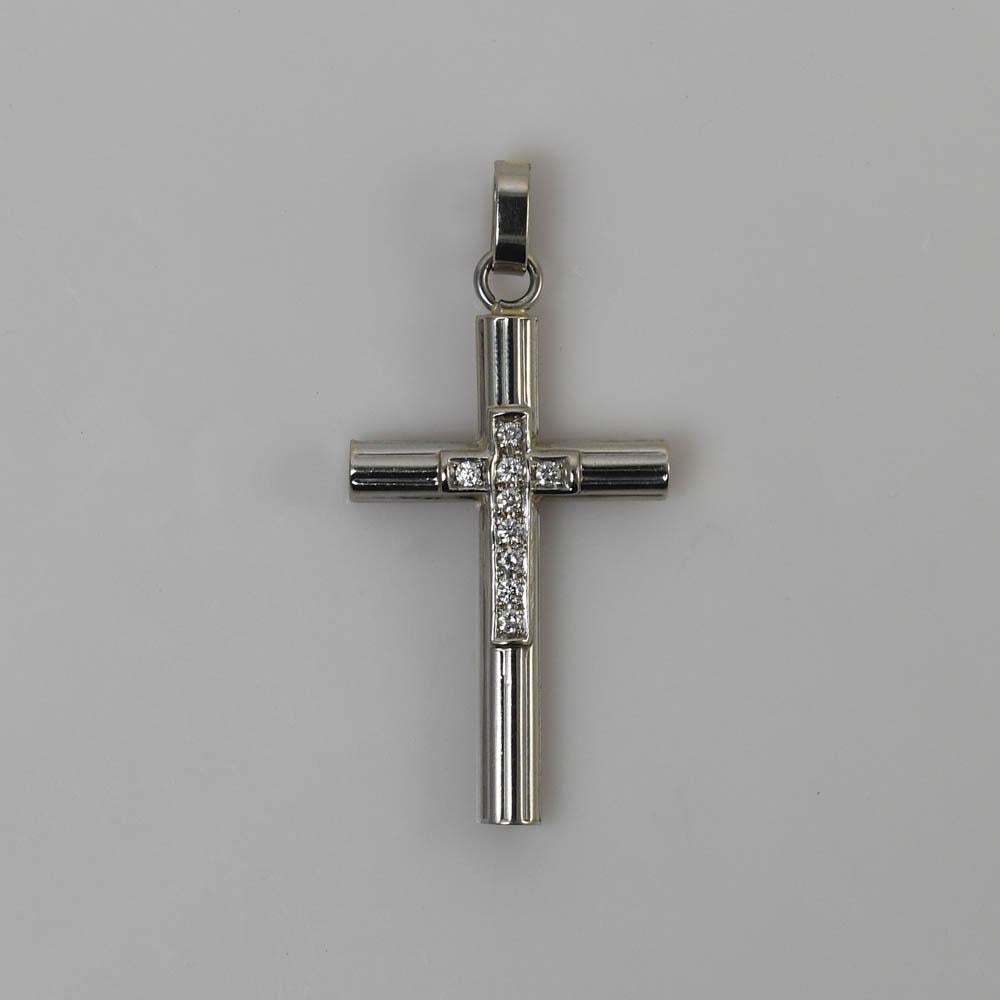 Croix en or blanc 14K avec diamant 0.25ct Unisexe en vente