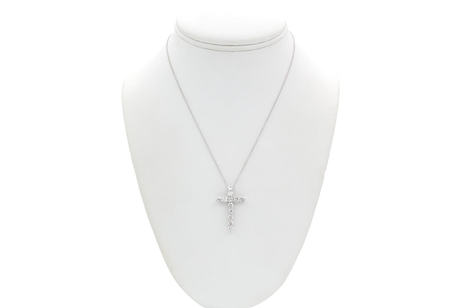 Contemporary 14k White Gold & Diamond Cross Crucifix Pendant Necklace 1.80ctw