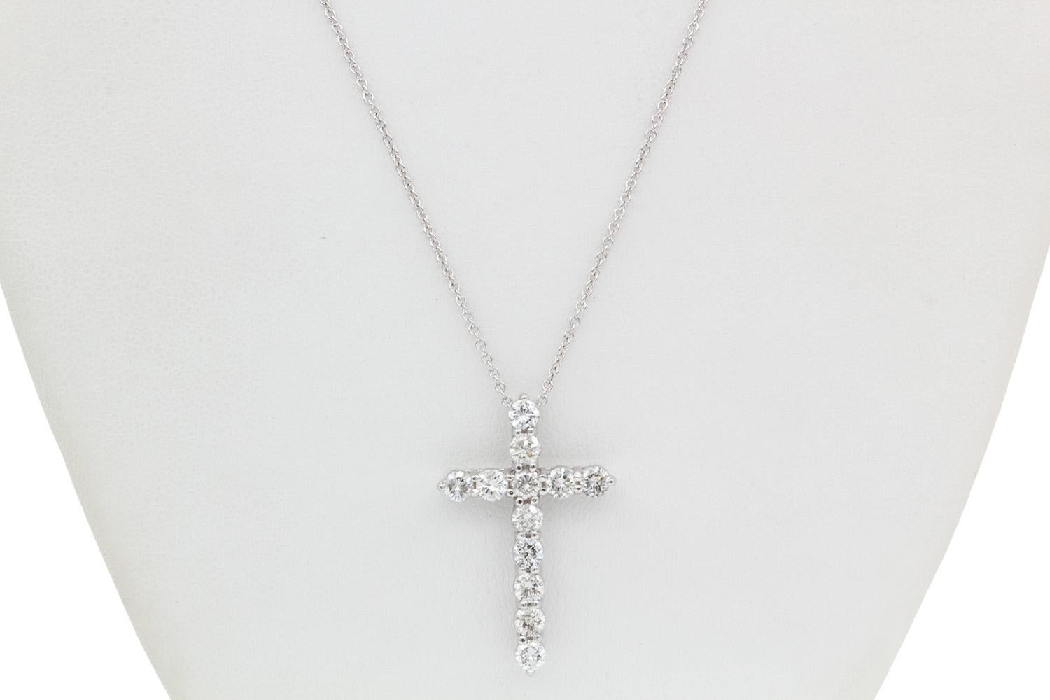 Women's or Men's 14k White Gold & Diamond Cross Crucifix Pendant Necklace 1.80ctw