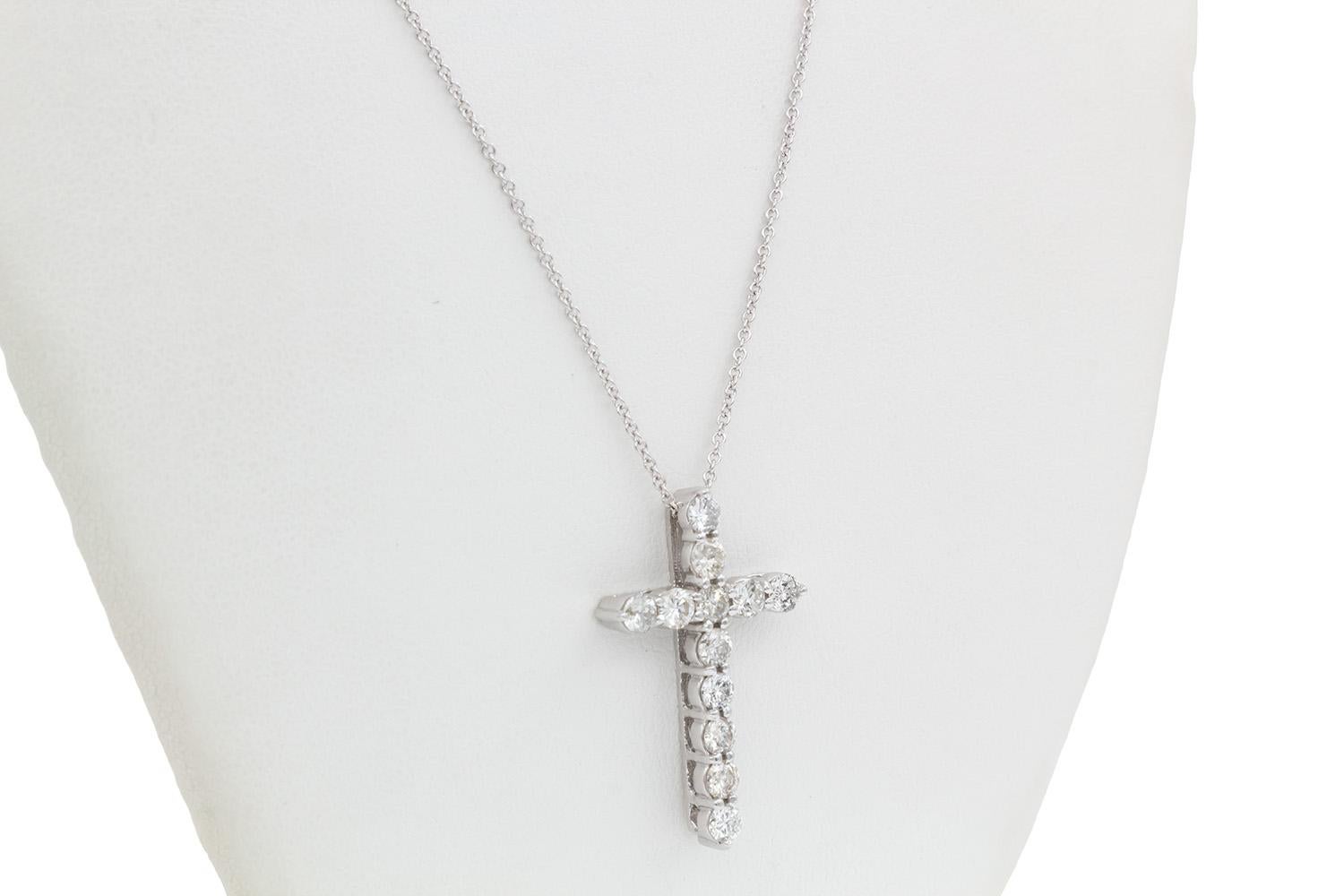 14k White Gold & Diamond Cross Crucifix Pendant Necklace 1.80ctw 1