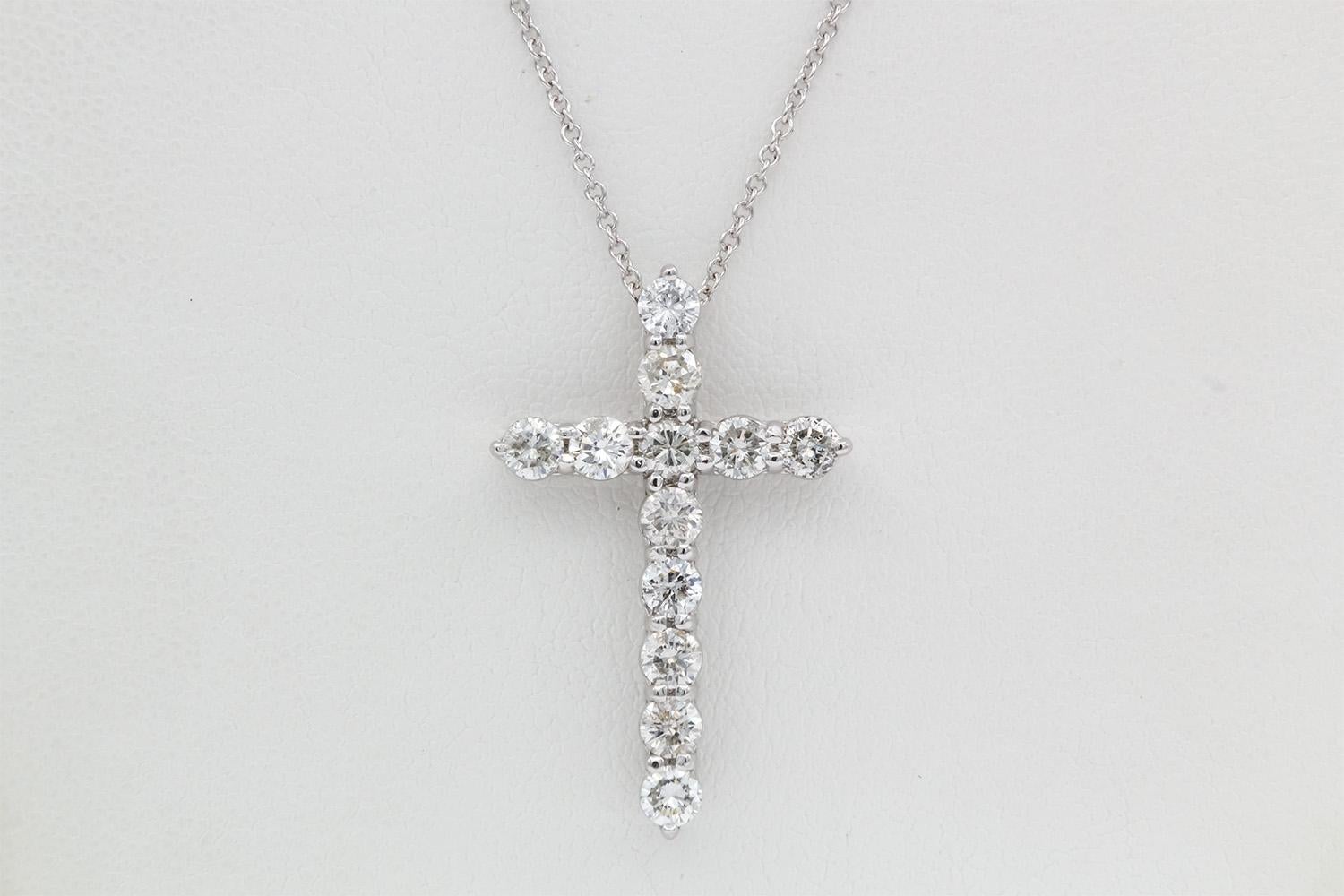 14k White Gold & Diamond Cross Crucifix Pendant Necklace 1.80ctw 2