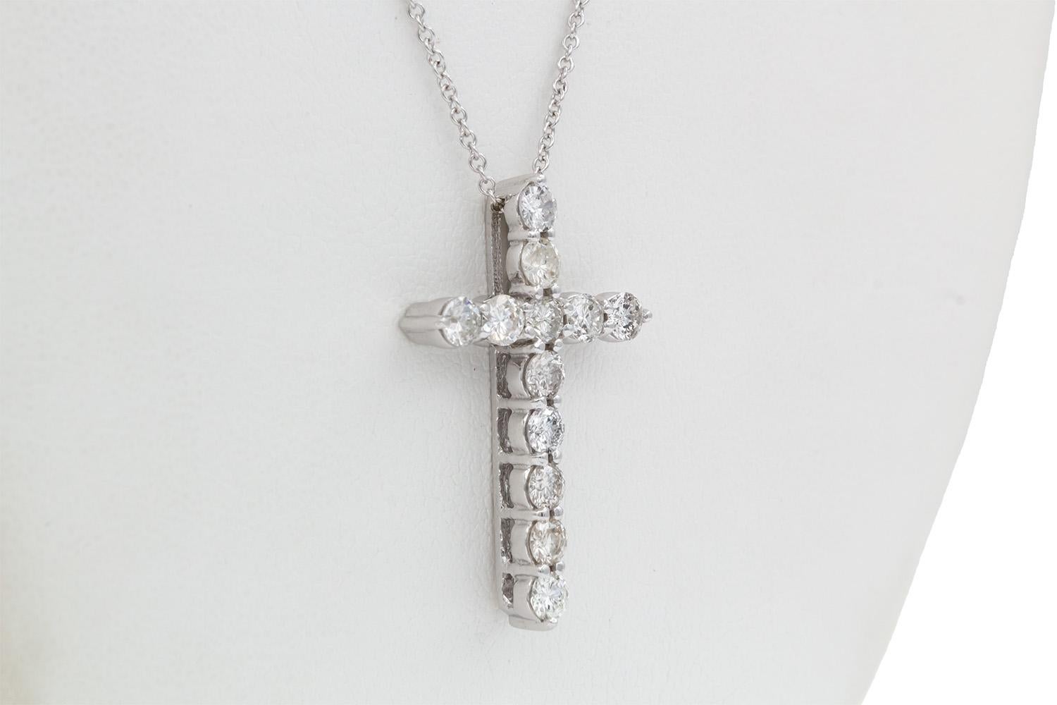 14k White Gold & Diamond Cross Crucifix Pendant Necklace 1.80ctw 3