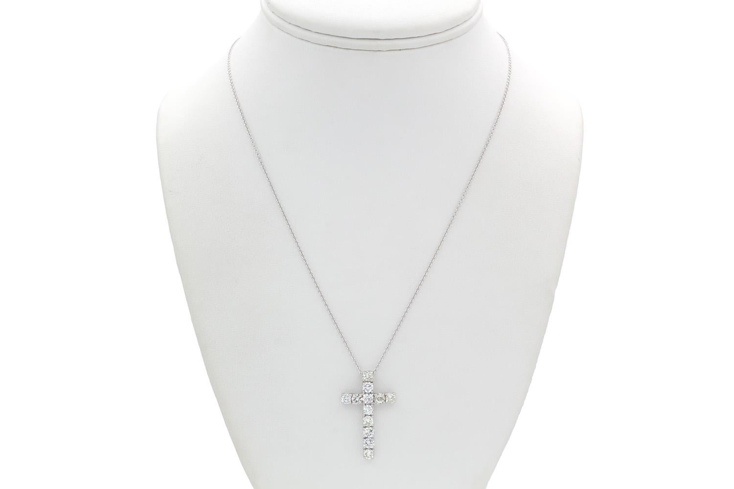 Women's or Men's 14k White Gold & Diamond Cross Crucifix Pendant Necklace 2.00ctw