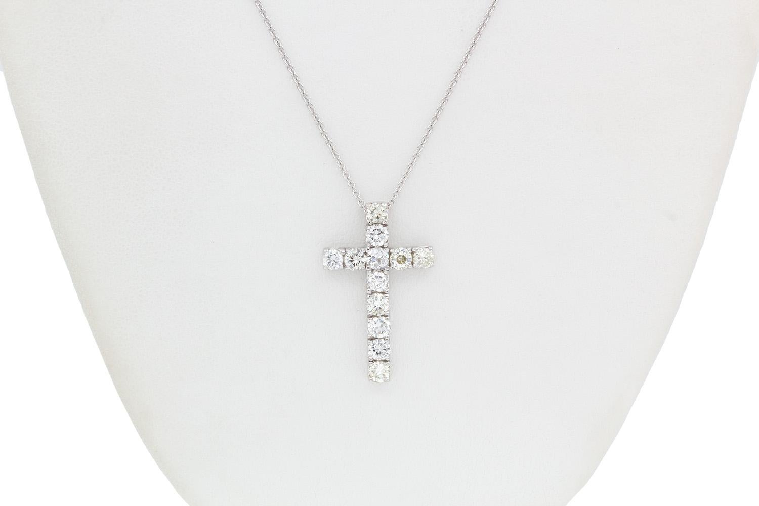 14k White Gold & Diamond Cross Crucifix Pendant Necklace 2.00ctw 2