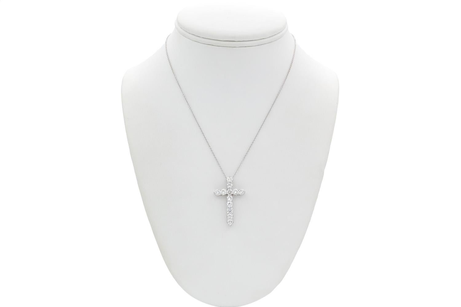 Contemporary 14k White Gold & Diamond Cross Crucifix Pendant Necklace 2.50ctw