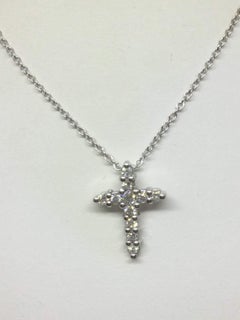14 Karat White Gold Diamond Cross Necklace 0.43 Carat