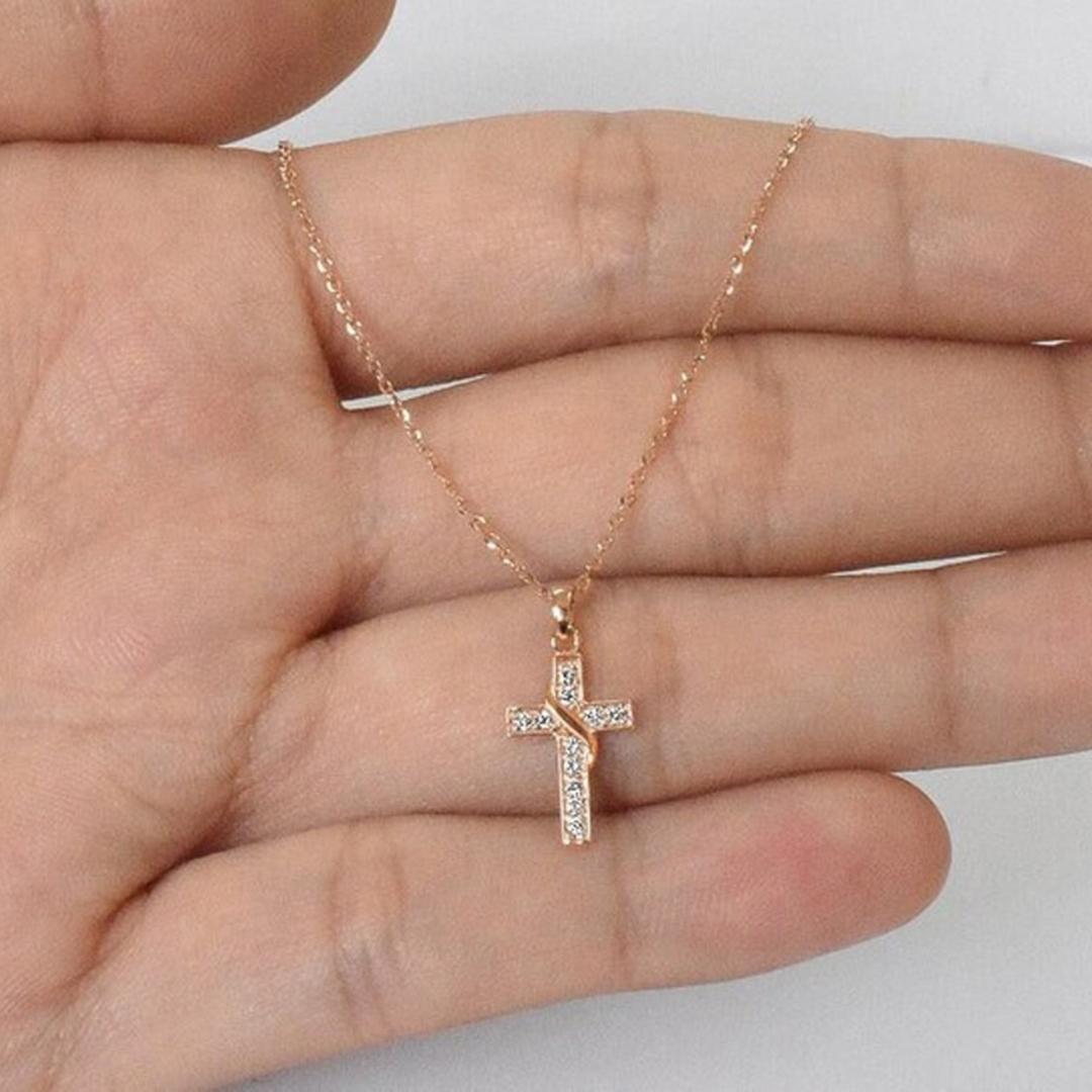 14k Gold Diamond Cross Necklace Baptism 