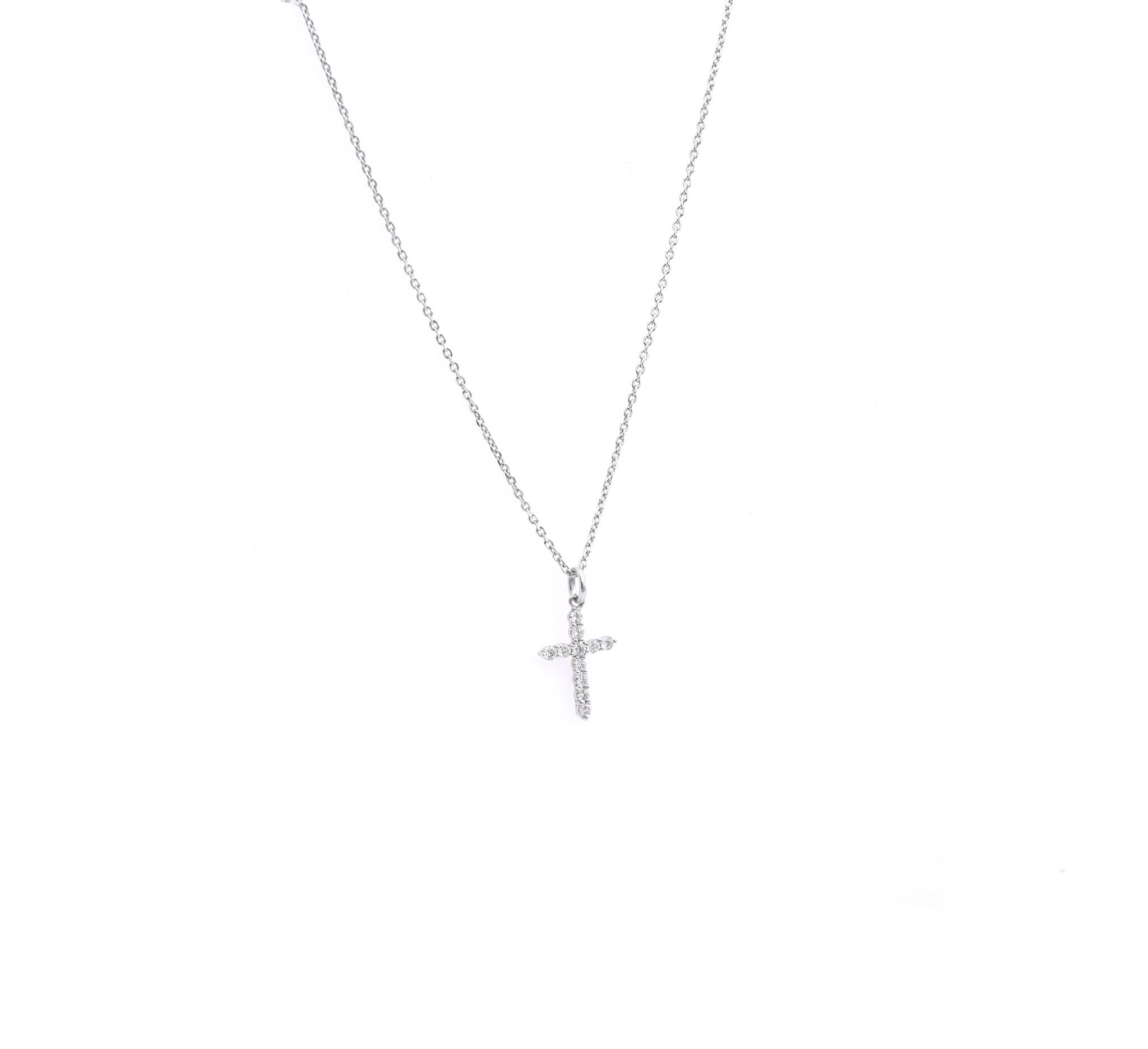 Material: 14k white gold
Diamond: 12 round brilliant cuts = 0.20cttw
Color: H
Clarity: SI1
Dimensions: necklace measures 18-inches in length
Weight: 2.5 grams
