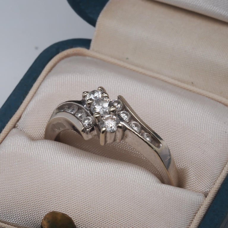 14K White Gold Diamond Cross Over Band For Sale at 1stDibs