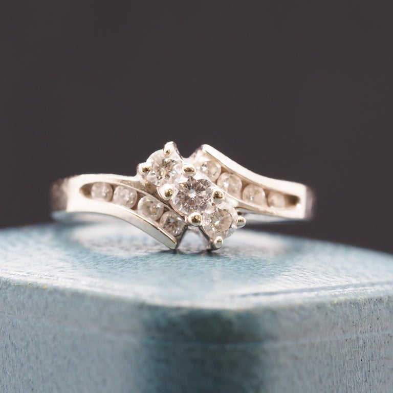 14K White Gold Diamond Cross Over Band For Sale at 1stDibs